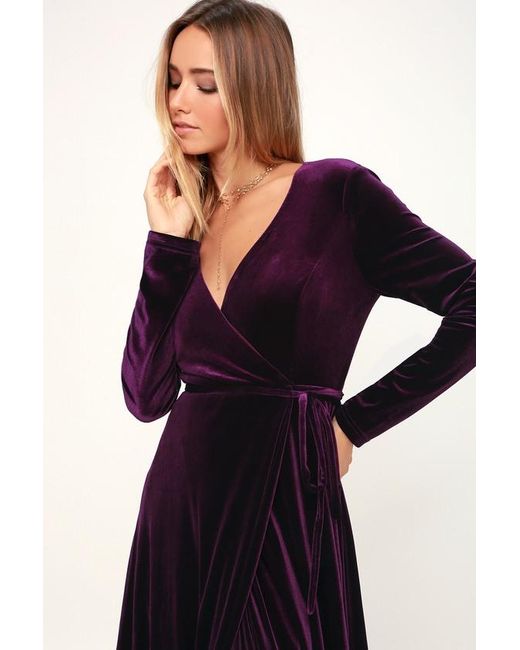 Purple velvet wrap dress hot sale