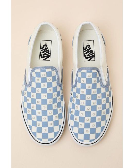 Vans Classic Glacial Slate Checkerboard Rhinestone Slip-On Sneakers in ...