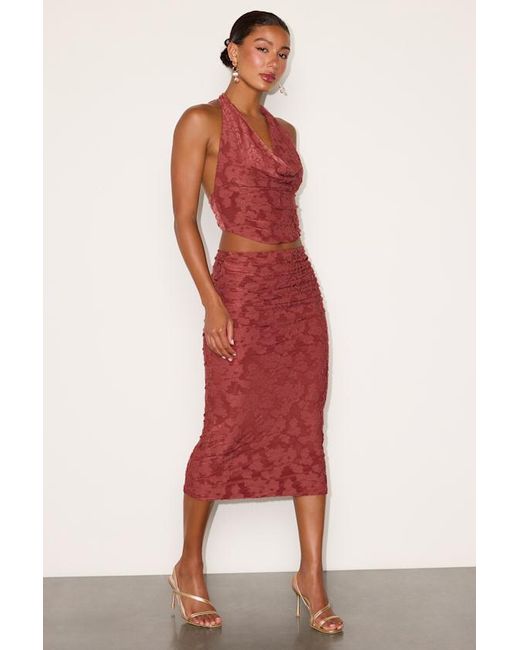 Lulus Red Lyta Rusty Rose Floral Jacquard Two-Piece Midi Dress