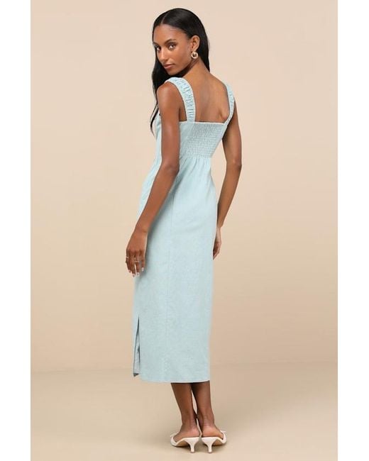 Lulus Blue Amyra Cap Sleeve Bustier Midi Dress