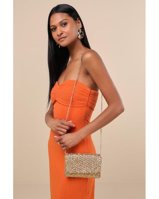 Lulus Orange Stunning Glow Beaded Rectangular Mini Clutch