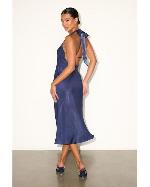 Lulus Blue Olandria Halter Midi Slip Dress