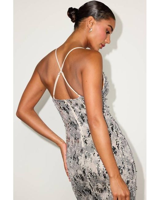 silver glitter cowl neck dress Cowl-Neck Long Glitter Prom Dress CC1618 Powder Blue / 2 main image 0