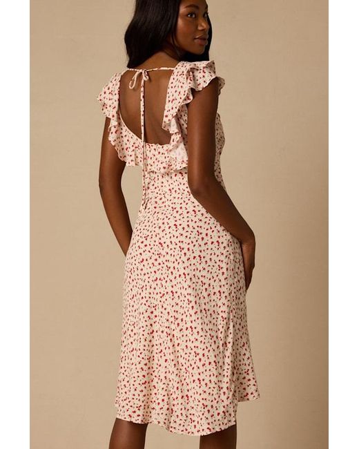 Lulus Pink Primrose Cream Ditsy Floral Ruffled Midi Dress