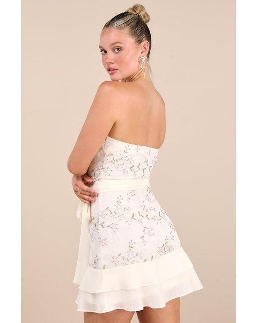 Lulus Natural Vallea Cream Floral Embroidered Strapless Mini Dress