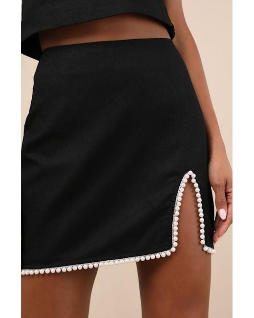 Lulus Black Larina Pearl Trim Mini Skirt