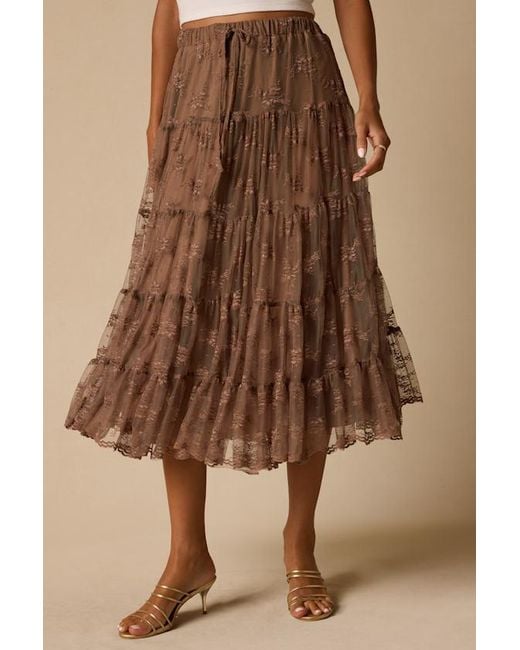 Lulus Brown Exceptionally Graceful Lace High-Rise Tiered Midi Skirt