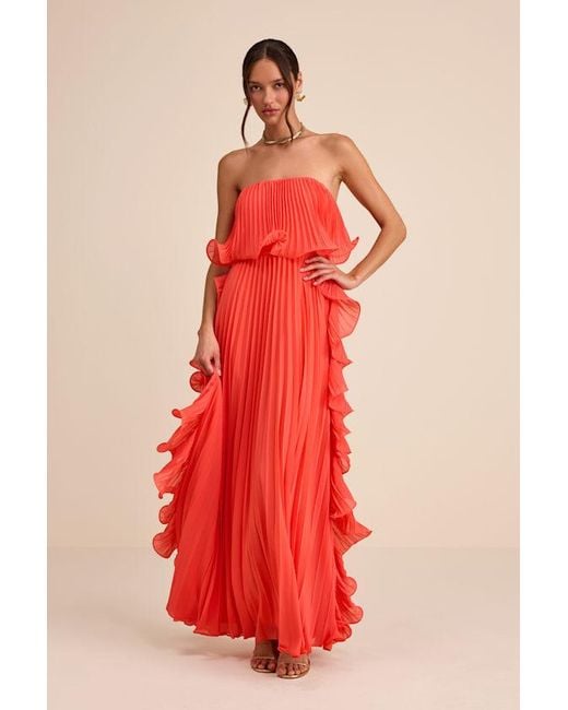 Lulus Red Andri Bright Pleated Ruffled Maxi Dress