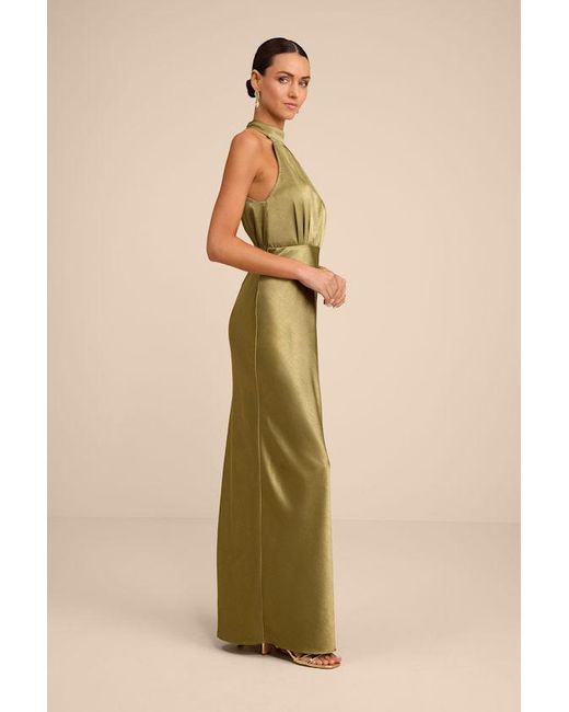Lulus Brown Sevinia Satin Mock Neck Sleeveless Maxi Dress