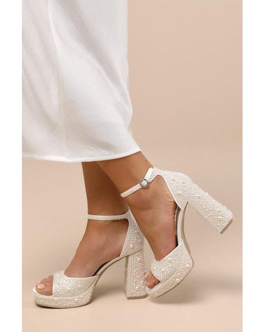 Dolce Vita Natural Pandro Pearl True Satin Platform High Heel Sandals