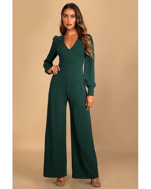 Lulus Blue Celebrating Romance Long Sleeve Wide-Leg Jumpsuit
