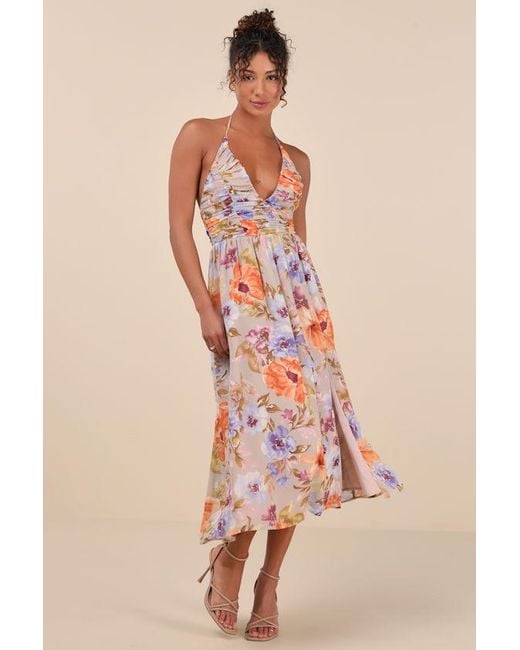 Lulus Pink Danelle Floral Halter A-Line Midi Dress