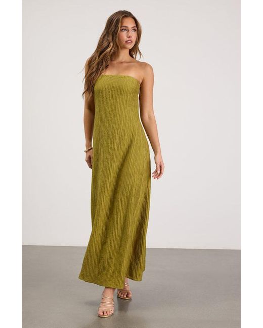 Lulus Green Radiant Season Plisse Cutout Strapless Maxi Dress