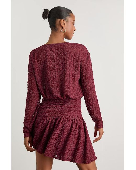 Lulus Zallie Textured Knit Ruched Long Sleeve Mini Dress