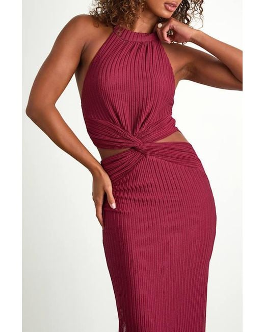 Lulus Red Poised Attitude Halter Cutout Twist-Front Midi Dress