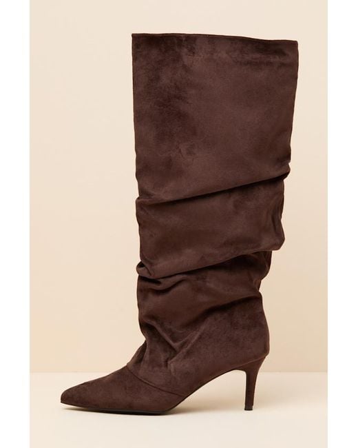 Lulus Brown Maggie Suede Pointed-Toe Ruched Knee-High Boots