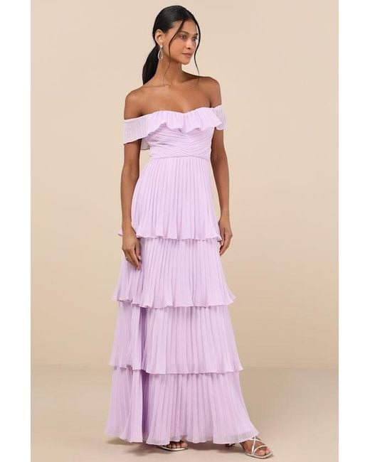 Lulus Pink Always Remarkable Pleated Off-The-Shoulder Maxi Dress