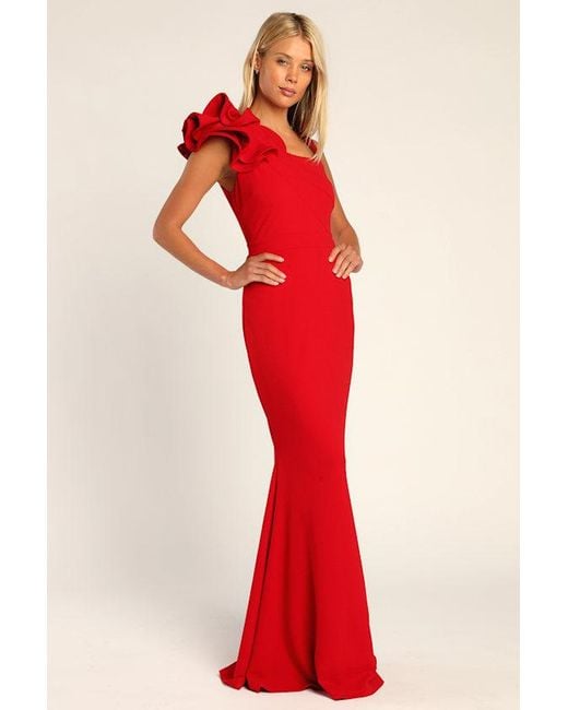 Lulus Red Lucette Sleeveless Ruffled Mermaid Maxi Dress