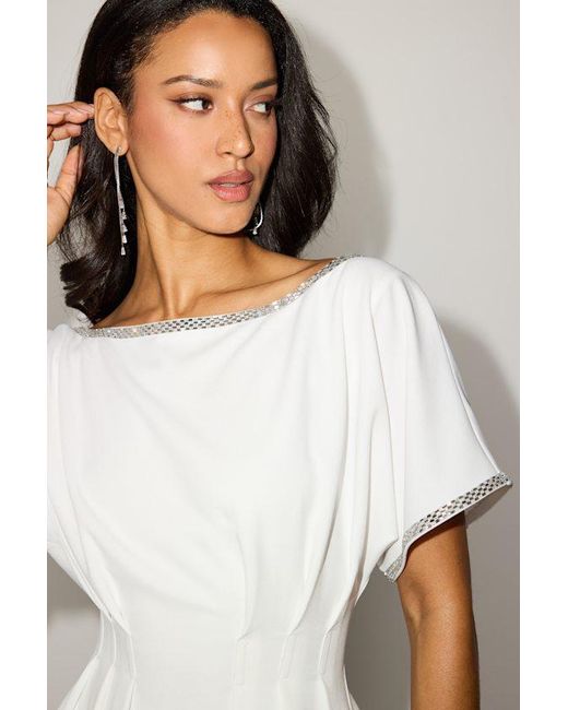 Lulus White Dessen Rhinestone Trim Short Sleeve Mini Dress