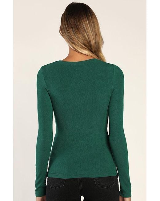 Lulus Green Flirty Little Secret Ribbed Cutout Long Sleeve Top