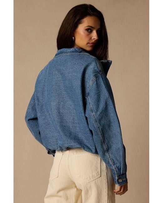 Lulus Blue Hermia Medium Wash Bomber Jacket