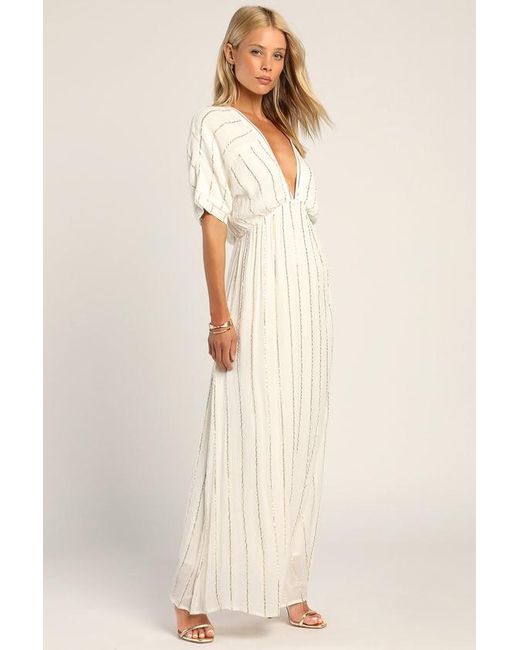 Lulus Natural Goddess Vibes Ivory Striped Dolman Sleeve Maxi Dress