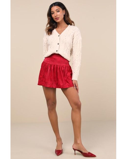Lulus Red Sensational Approach Satin Jacquard Mini Skirt
