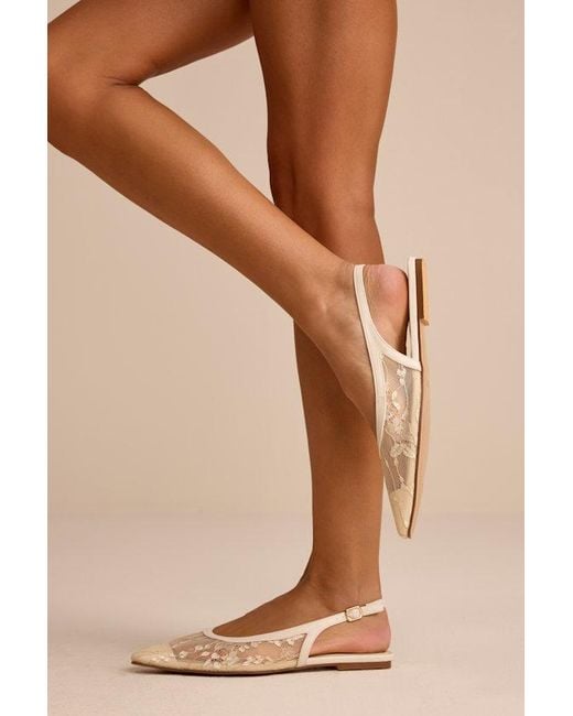 Lulus Natural Cepheus Cream Mesh Embroidered Slingback Flats