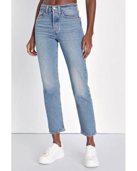 Levi's Blue Wedgie Straight Fade Medium Wash High-Rise Cropped Jeans