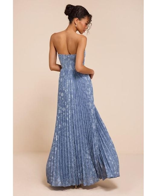 Lulus Blue Elysium Floral Burnout Strapless Maxi Dress