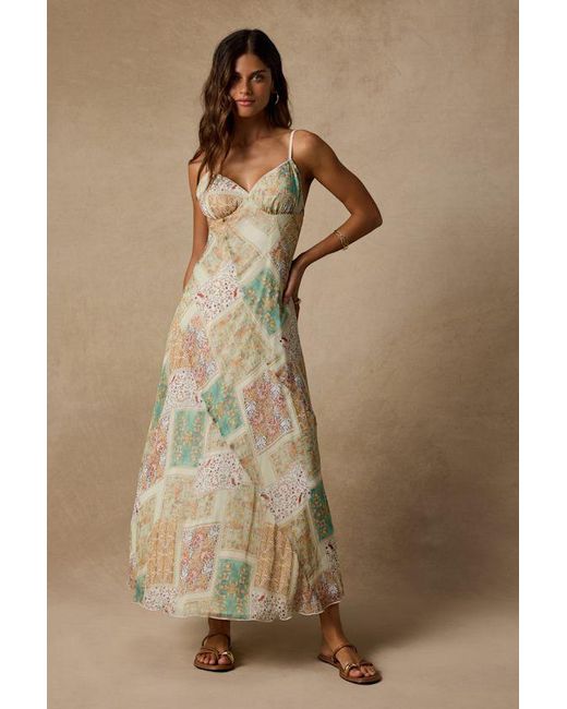 Lulus Brown Nicole Multi Patchwork Slip Midi Dress