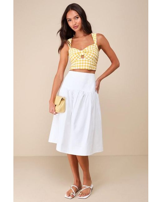 ZEMETA White Only One Drop Waist Midi Skirt