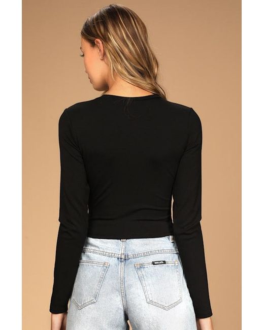 Lulus Black Begin With The Basics Long Sleeve Crop Top