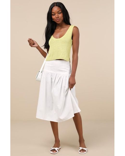 Lulus Yellow Elevated Staple Lime Lurex Cropped Sweater Tank Top
