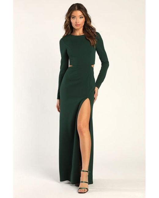 Lulus Green Going For The Wow Long Sleeve Cutout Maxi Dress