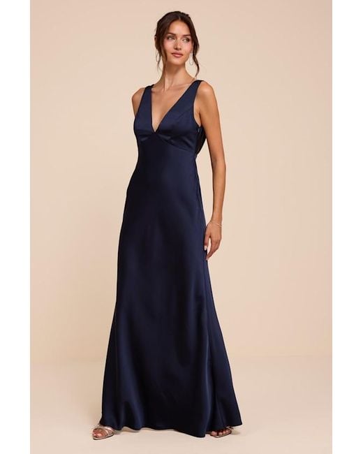Lulus Blue Hatley Satin Cowl Back Maxi Dress