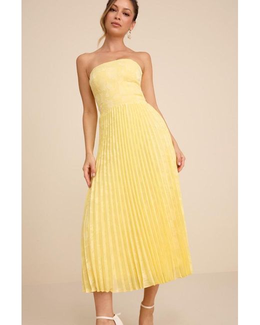 Lulus Yellow Perfectly Stunning Jacquard Strapless Midi Dress
