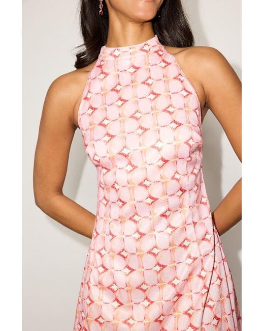 Lulus Pink Malika Abstract Sequin Halter Mini Dress