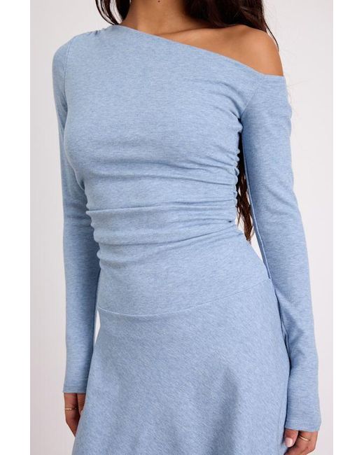 Lulus Blue Chayce Heathered Asymmetrical Mini Sweater Dress