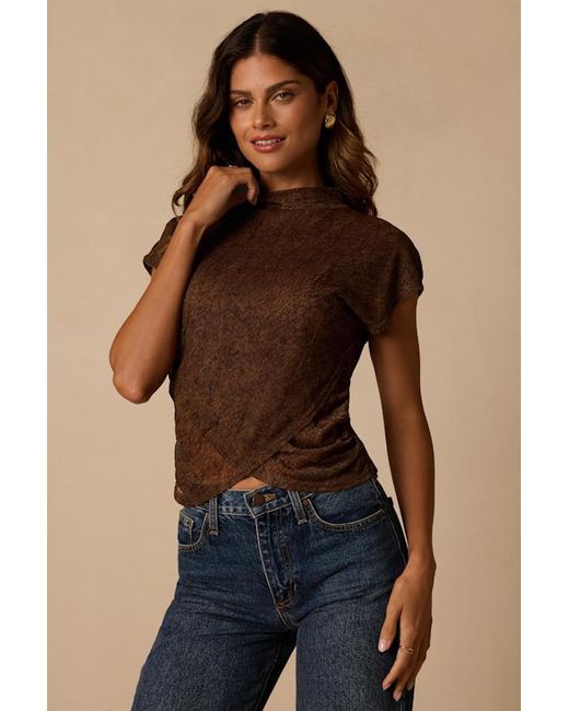 Lulus Blue Daven Dark Lace Short Sleeve Top