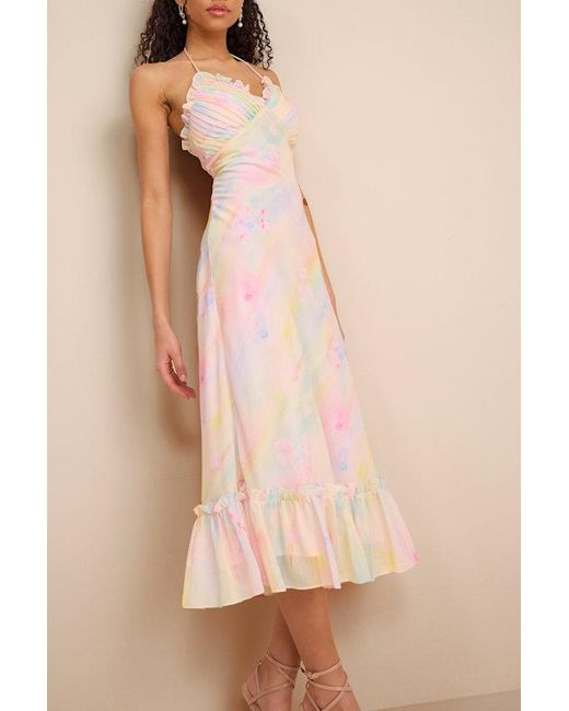 Lulus Natural Jamaya Multi Abstract Floral Lace-Up Midi Dress
