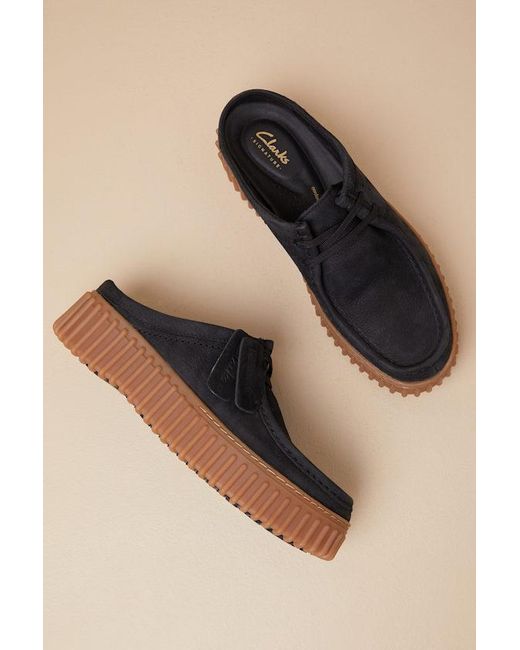 Clarks Black Torihill Nubuck Suede Leather Loafer Mules