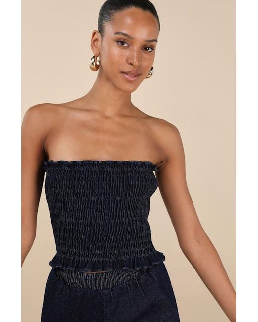 Lulus Black Diantha Smocked Strapless Crop Top