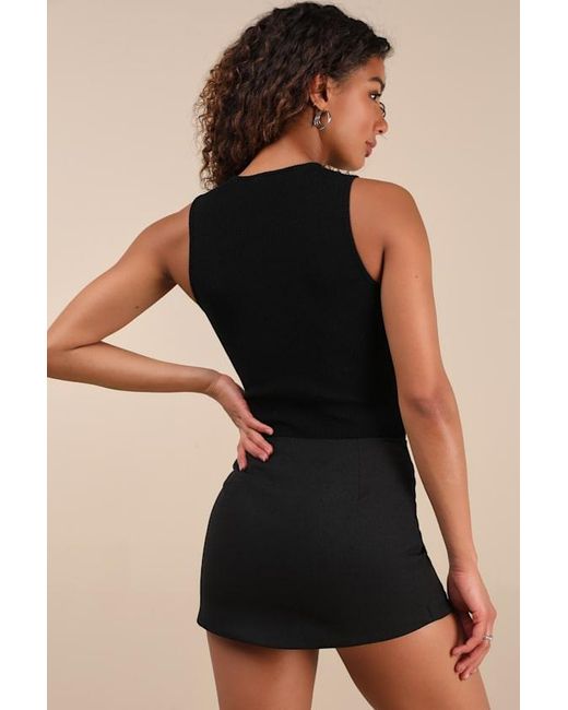 Lulus Black Jalani Ribbed Cutout Sleeveless Bodysuit