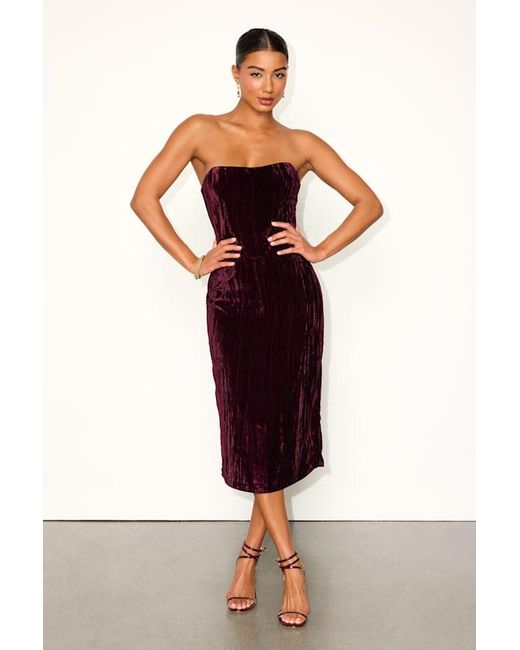 Lulus Red Elenita Dark Plum Velvet Strapless Midi Dress