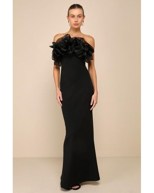 Lulus Black Evening Excellence Ruffled Strapless Mermaid Maxi Dress