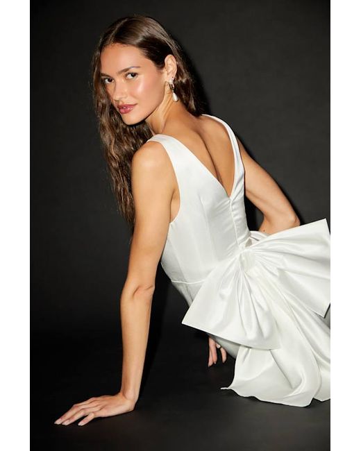 Lulus White Charming Celebration Taffeta Bow Mini Dress