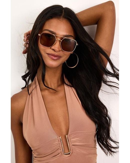 Lulus Brown High Flyer Aviator Sunglasses