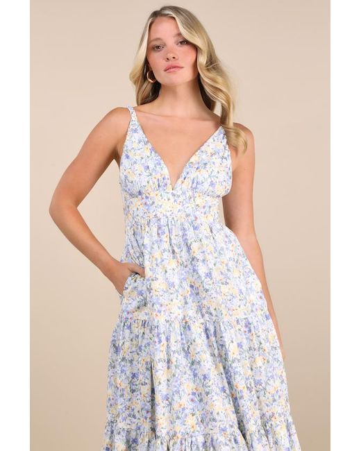 Lulus White Brightly Blossoming Floral Tiered Midi Dress