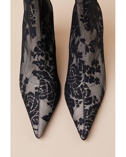 Lulus Black Marquetta Lace Pointed-Toe Ankle Booties